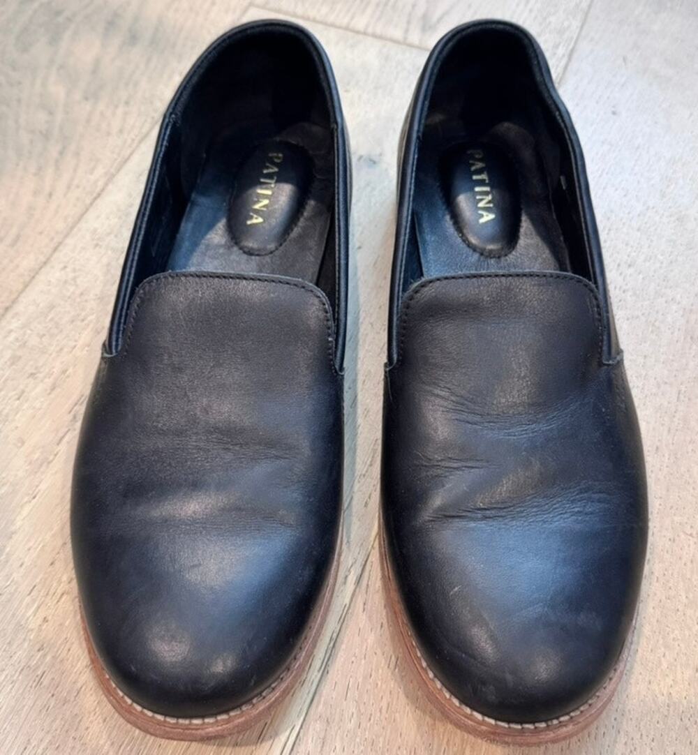 Patina Portland Leather Loafers Black Size 10.5 Rounded Toe Women